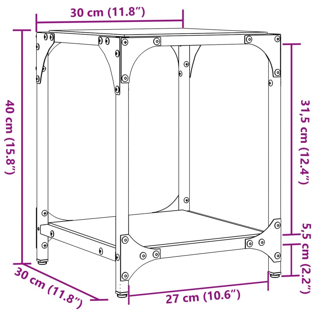 Sofabord Med Gjennomsiktig Glassplate 2 Stk 30X30X40 Cm Stål