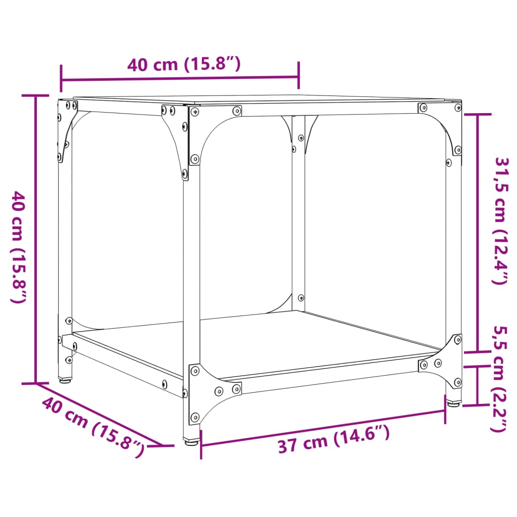 Sofabord Med Gjennomsiktig Glassplate 40X40X40 Cm Stål
