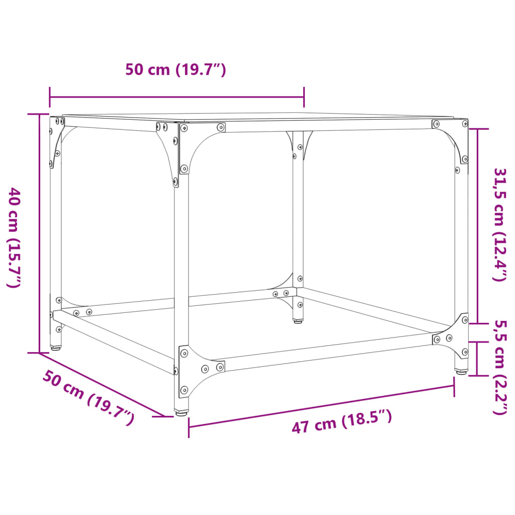 Sofabord Med Gjennomsiktig Glassplate 2 Stk 50X50X40 Cm Stål