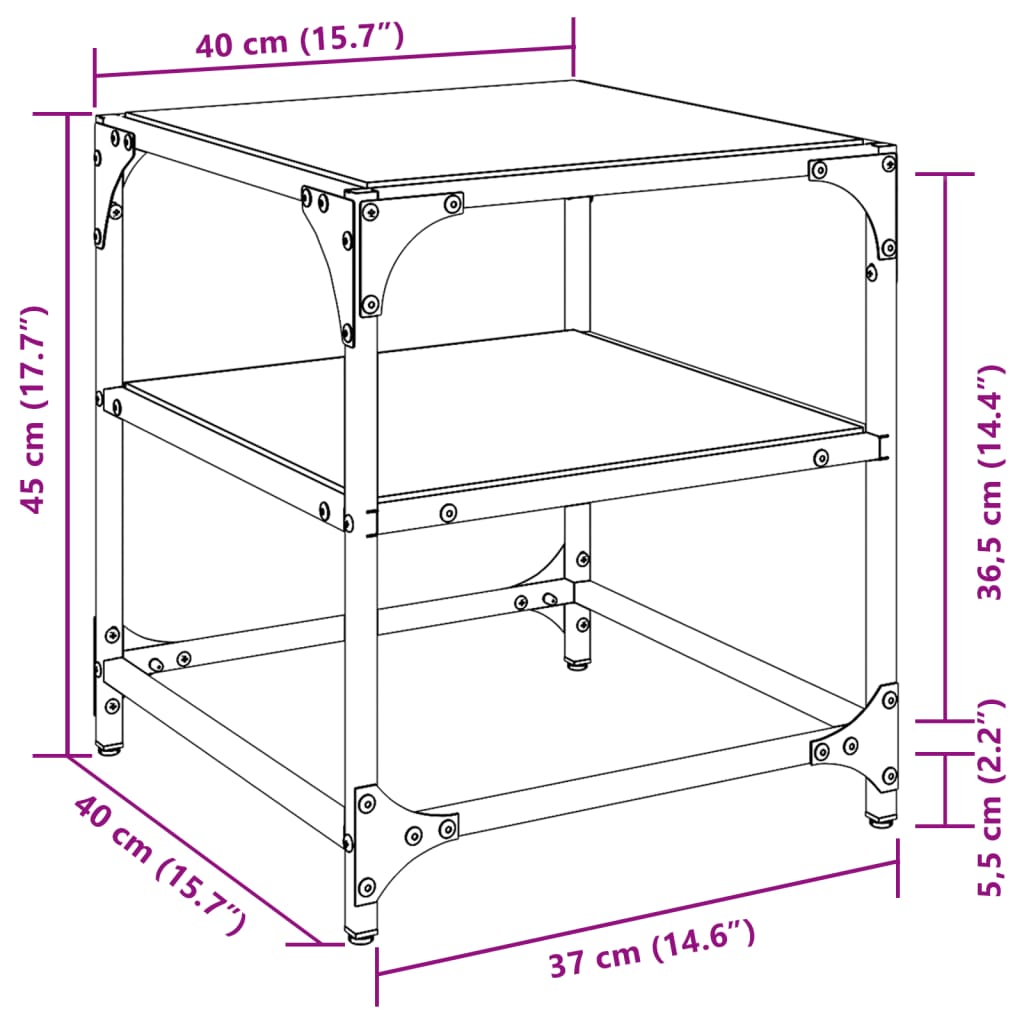 Sofabord Med Gjennomsiktig Glassplate 40X40X45 Cm Stål