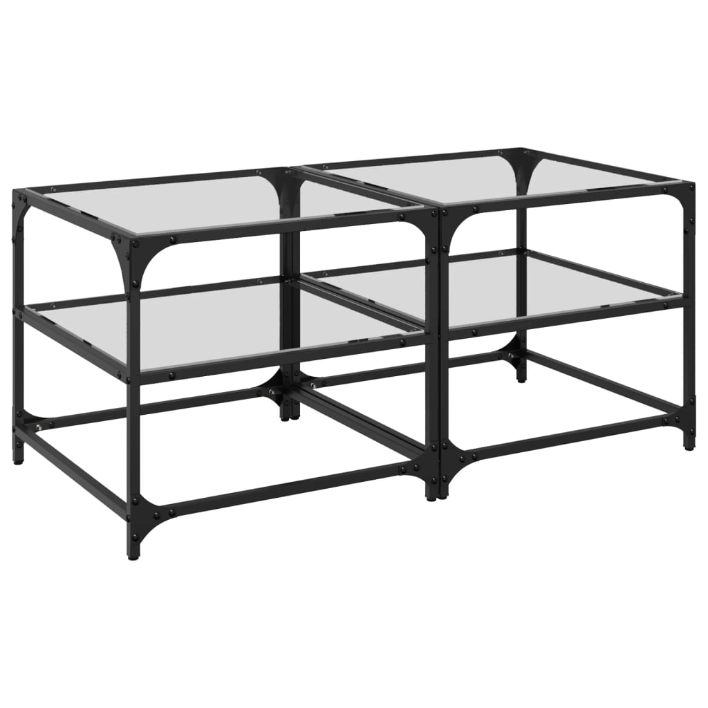 Sofabord Med Gjennomsiktig Glassplate 2 Stk 50X50X45 Cm Stål