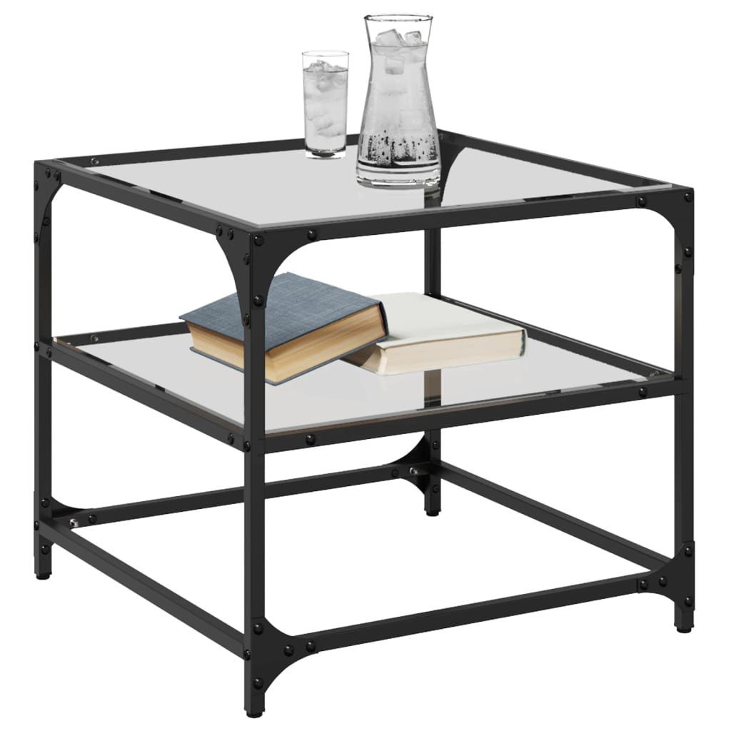 Sofabord Med Gjennomsiktig Glassplate 2 Stk 50X50X45 Cm Stål