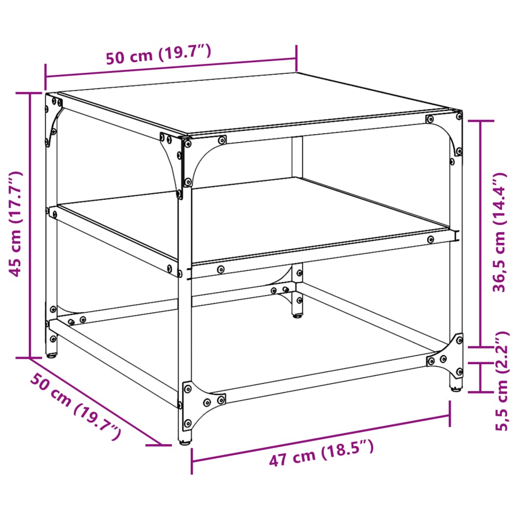 Salongbord Med Svart Glassplate 2 Stk 50X50X45 Cm Stål