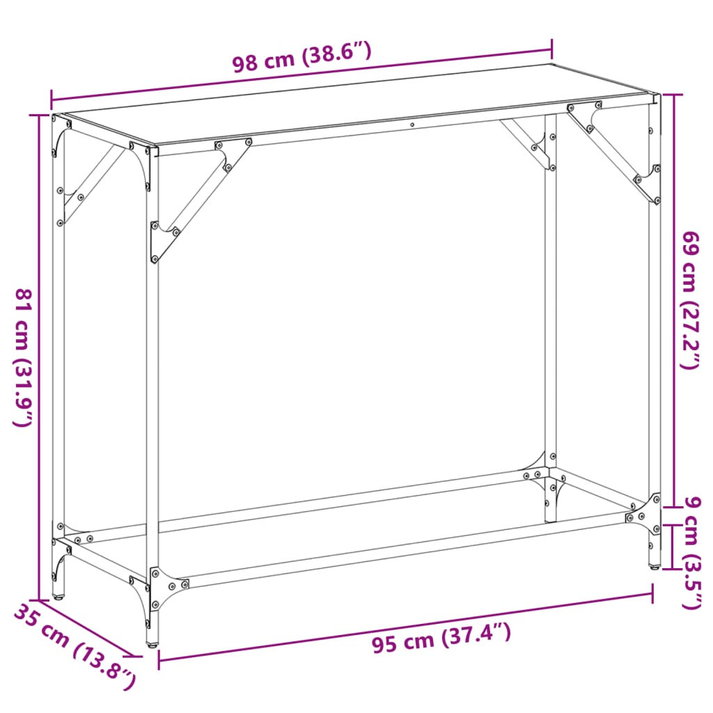 Konsollbord Med Gjennomsiktig Glassplate 98X35X81 Cm Stål