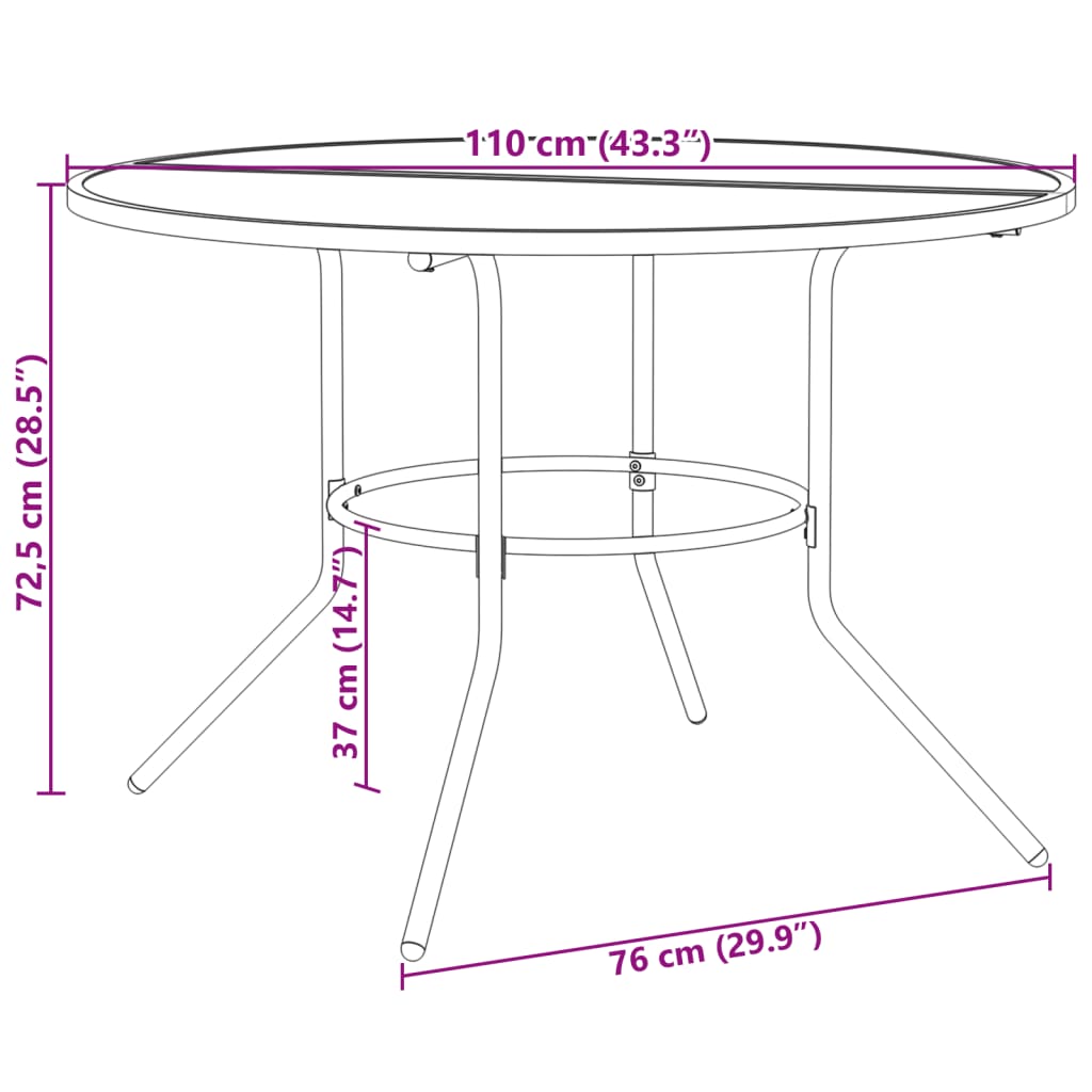Terrassebord Rundt Antrasitt Ø110X72,5 Cm Pulverlakkert Stål