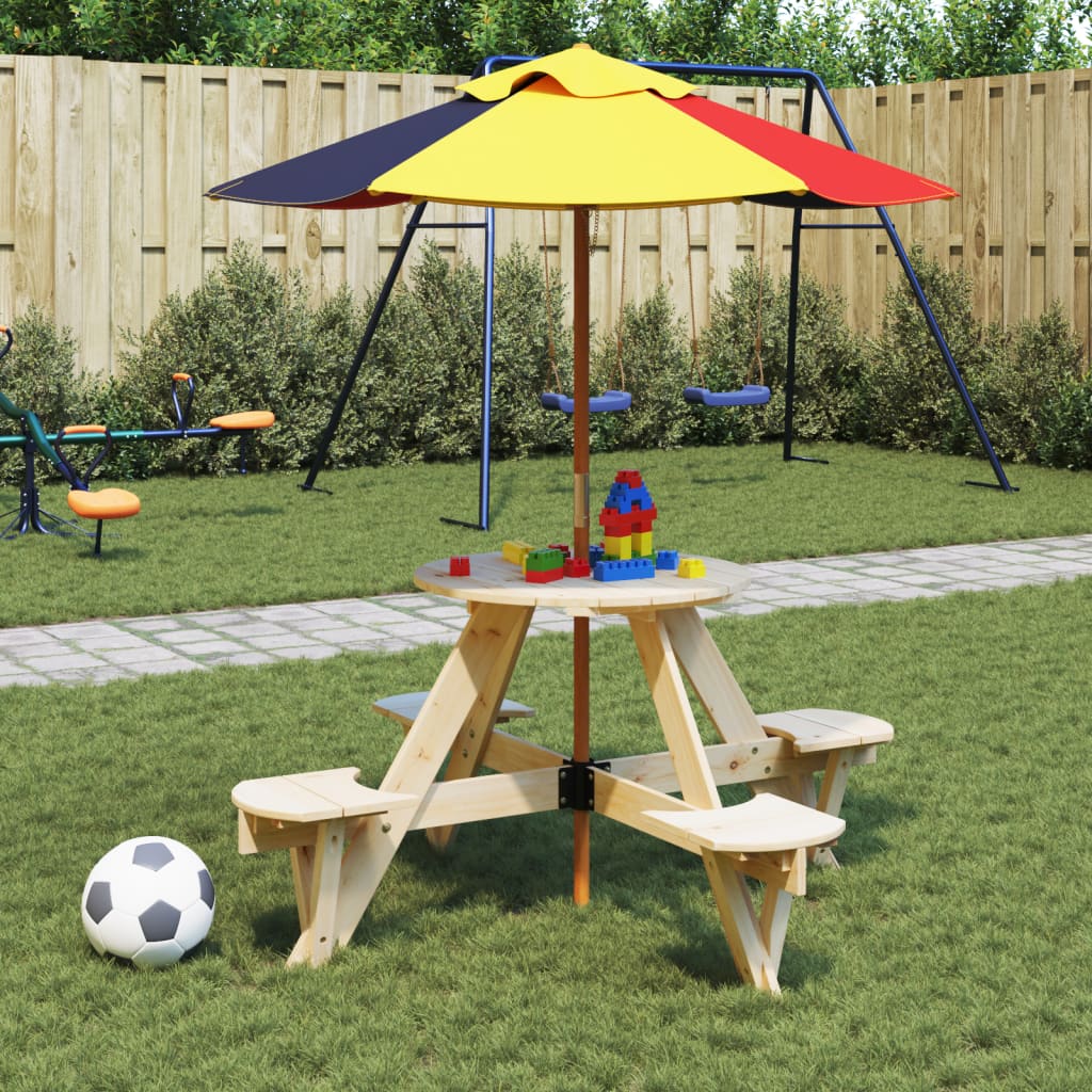 Piknikbord For 4 Barn Med Parasollhull Rund Heltre Gran
