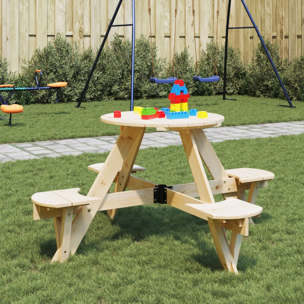 Piknikbord For 4 Barn Med Parasollhull Rund Heltre Gran