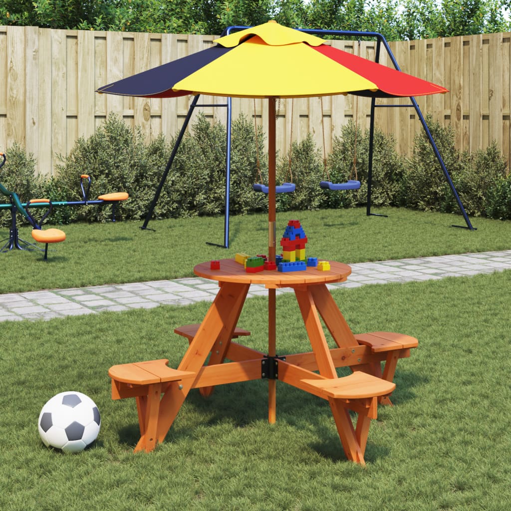 Piknikbord For 4 Barn Med Parasollhull Rund Heltre Gran