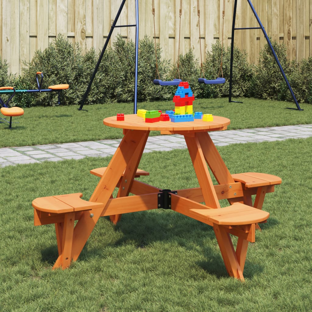 Piknikbord For 4 Barn Med Parasollhull Rund Heltre Gran