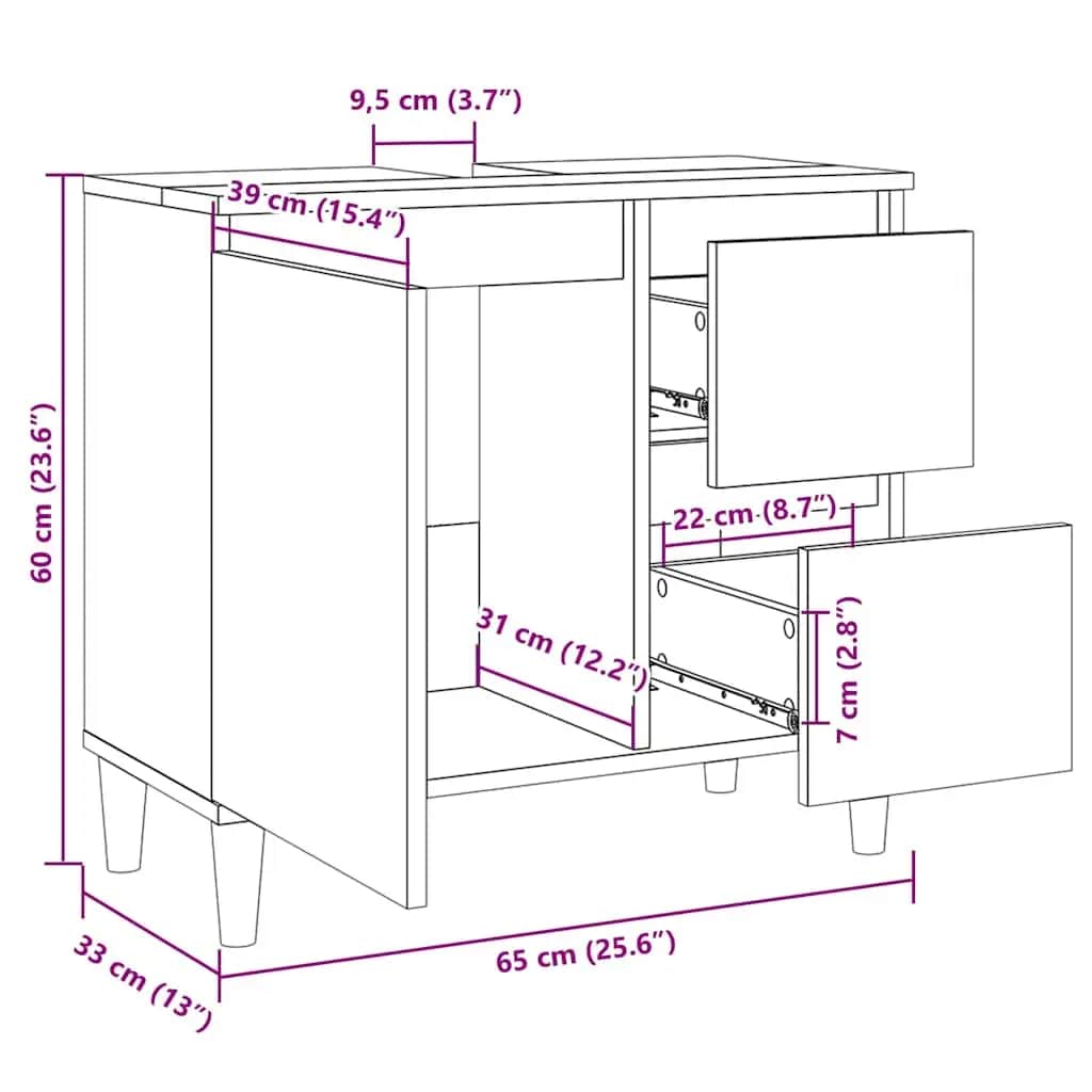 Baderomsskap Sonoma Eik 65X33X60 Cm Konstruert Tre