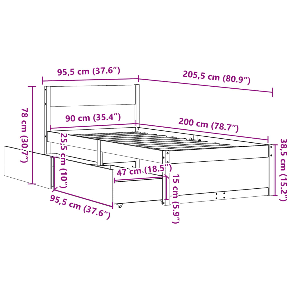 Sengeramme Uten Madrass 90X200 Cm Heltre Furu