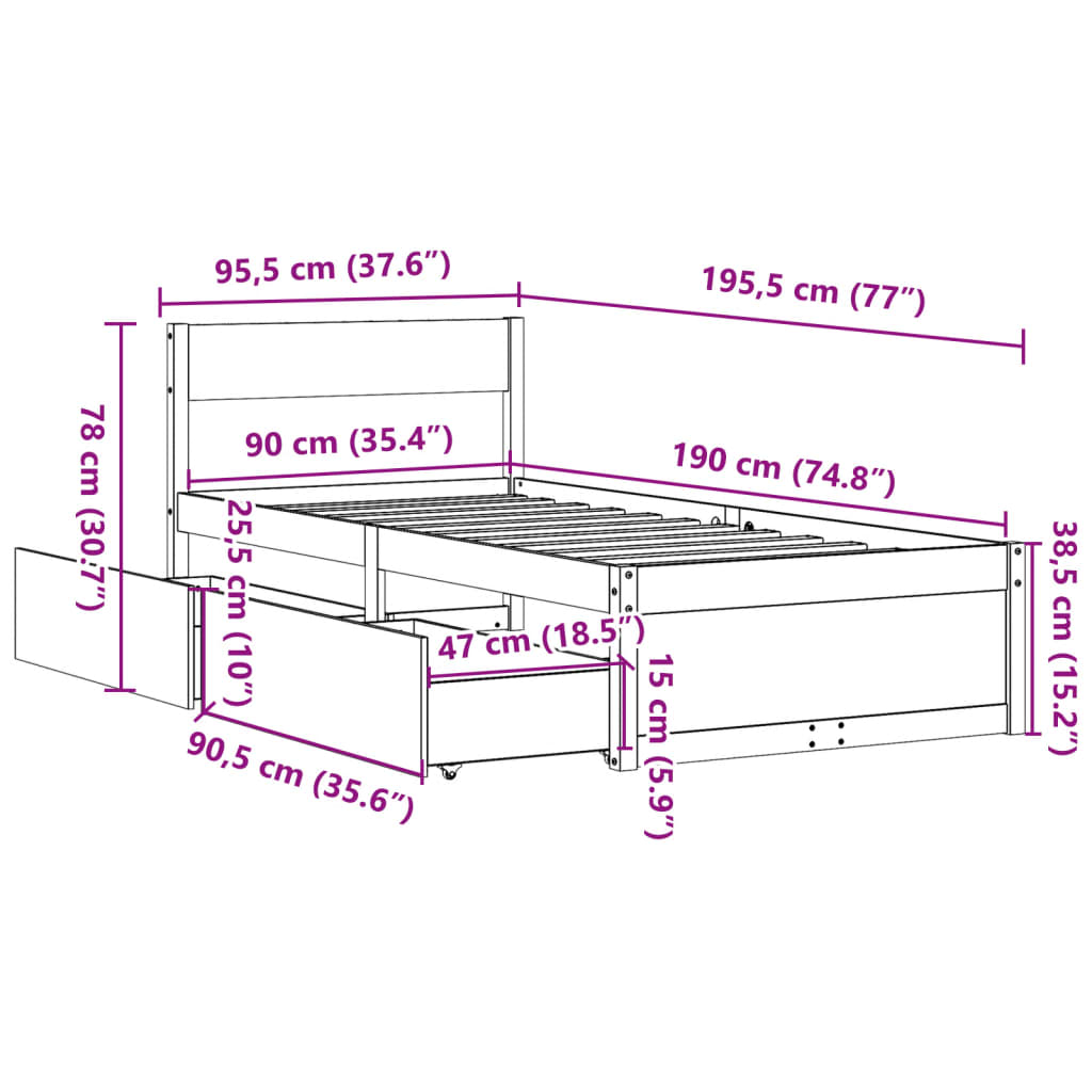 Sengeramme Uten Madrass 90X190 Cm Heltre Furu