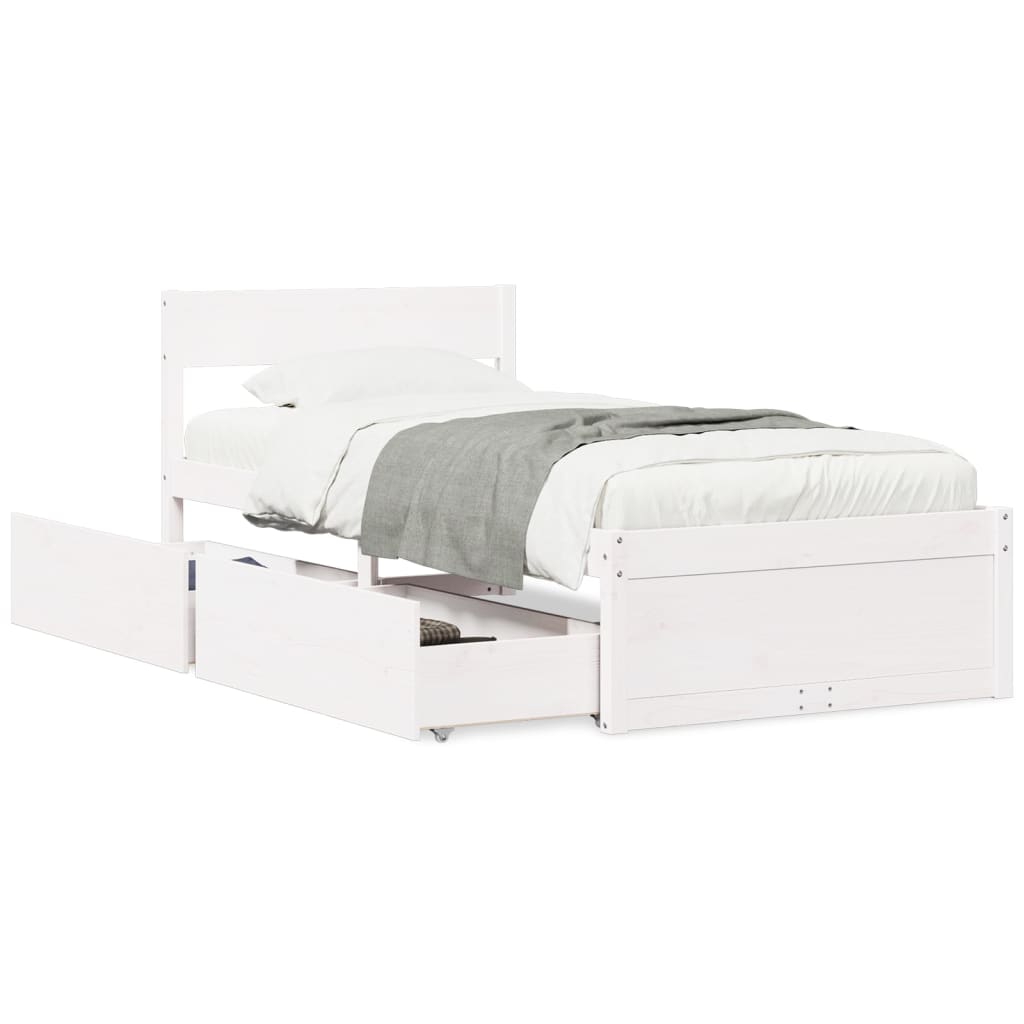 Sengeramme Uten Madrass Hvit 90X190 Cm Heltre Furu