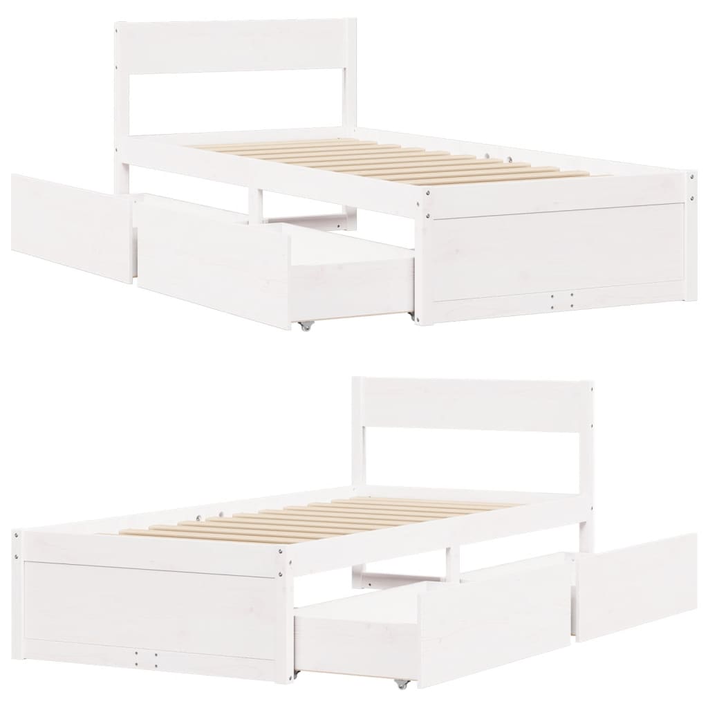 Sengeramme Uten Madrass Hvit 90X190 Cm Heltre Furu