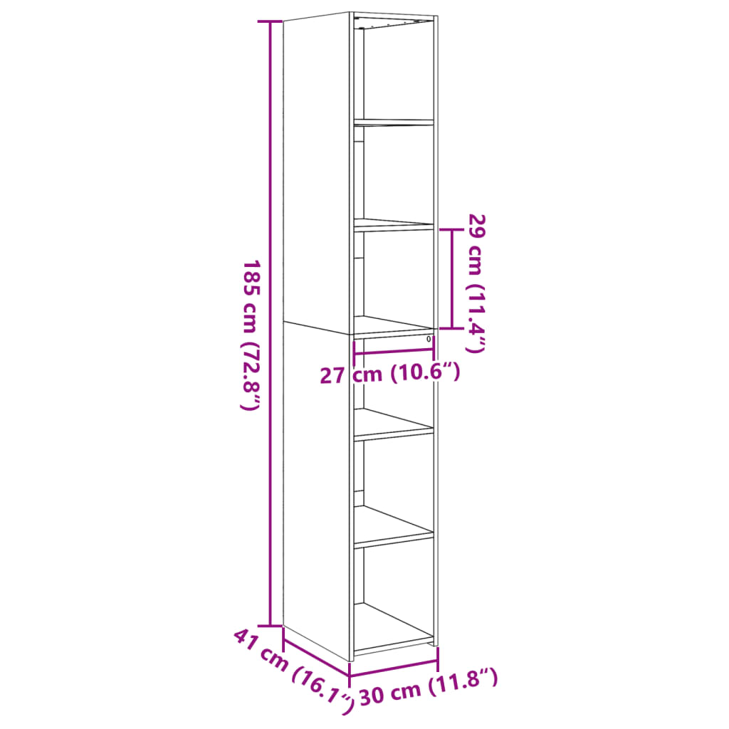 Hylle Brun Eik 30X41X185 Cm Konstruert Tre