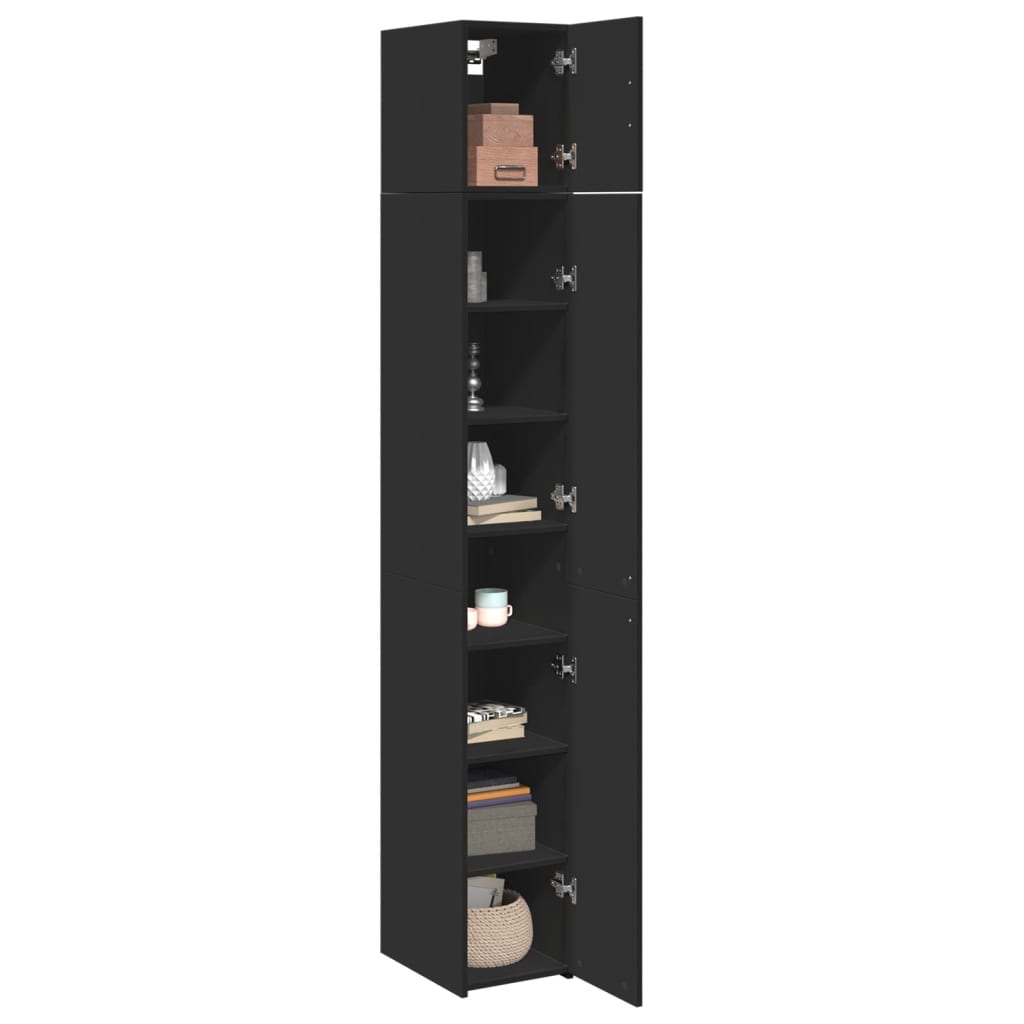 Smalt Oppbevaringsskap Svart 30X42,5X225 Cm Konstruert Tre