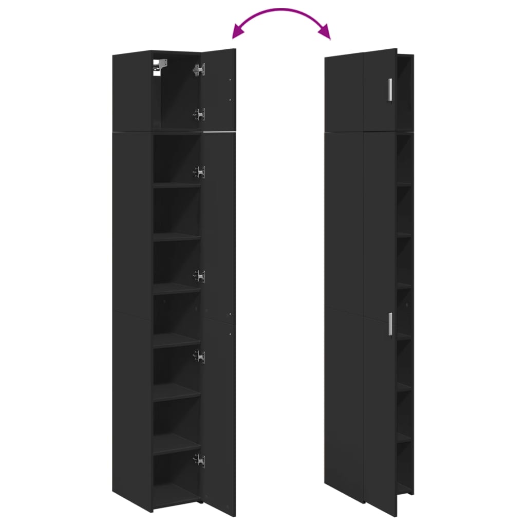Smalt Oppbevaringsskap Svart 30X42,5X225 Cm Konstruert Tre