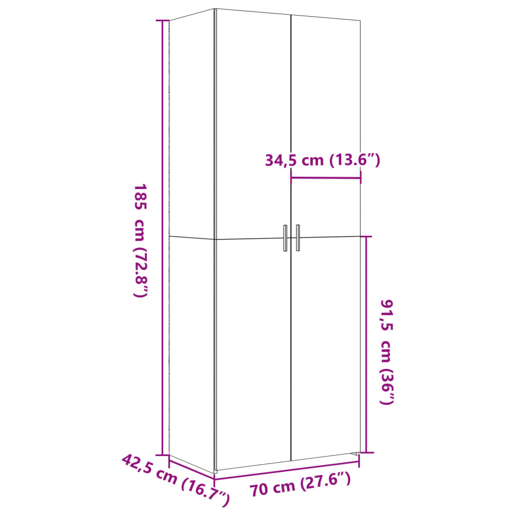 Highboard Hvit 70X42,5X185 Cm Konstruert Tre
