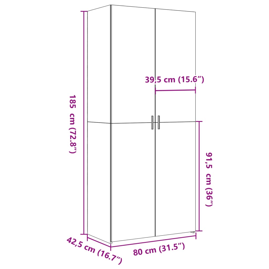 Highboard Sonoma Eik 80X42,5X185 Cm Konstruert Tre