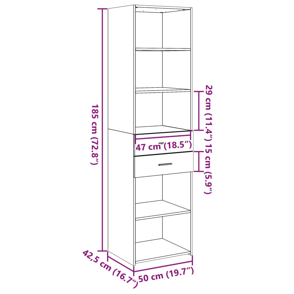 Hylle Sonoma Eik 50X42,5X185 Cm Konstruert Tre