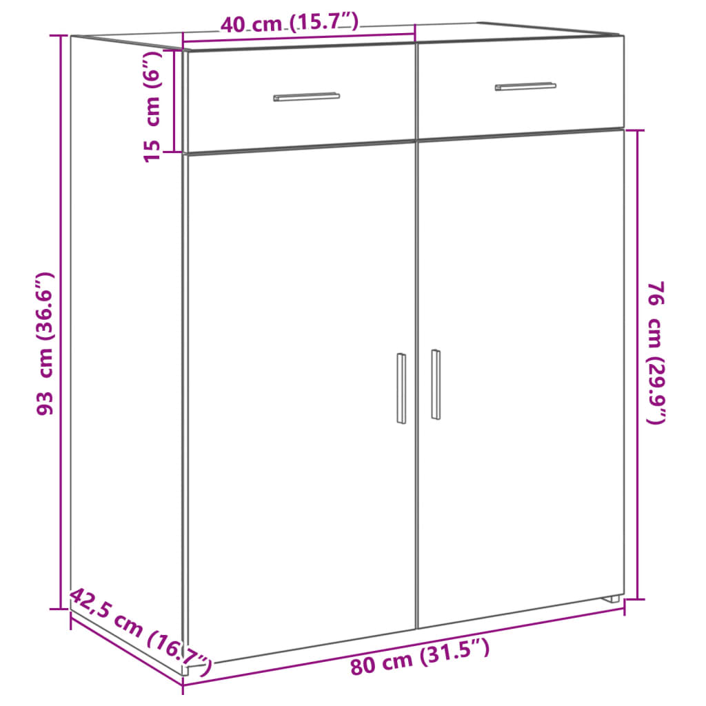 Skjenk Sonoma Eik 80X42,5X93 Cm Konstruert Tre