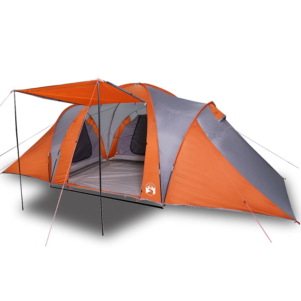 Kuppeltelt For Camping 6 Personer Grå Og Oransje Vanntett