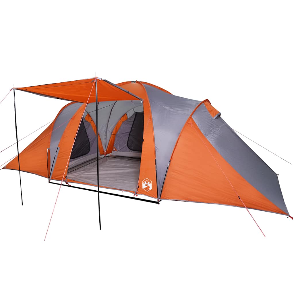 Kuppeltelt For Camping 6 Personer Grå Og Oransje Vanntett
