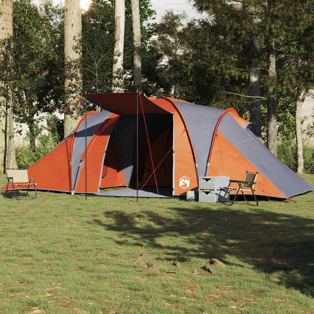Kuppeltelt For Camping 6 Personer Grå Og Oransje Vanntett