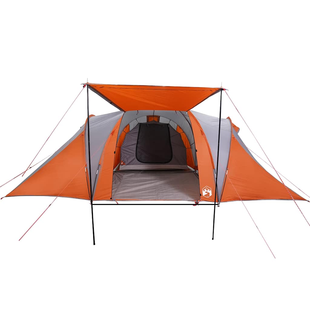 Kuppeltelt For Camping 6 Personer Grå Og Oransje Vanntett