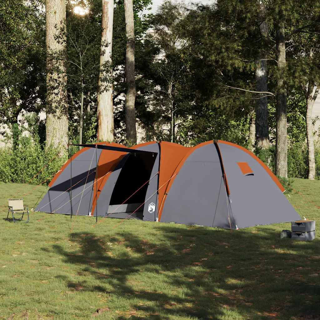 Kuppeltelt For Camping 8 Personer Grå Og Oransje Vanntett