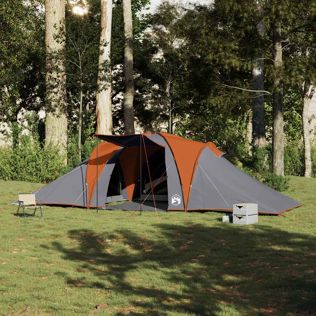 Kuppeltelt For Camping 6 Personer Grå Og Oransje Vanntett