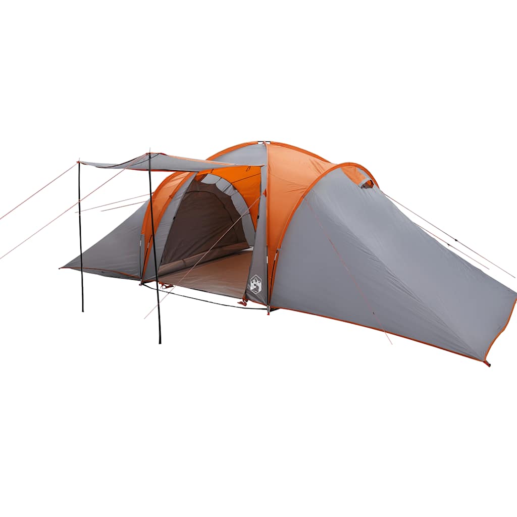 Kuppeltelt For Camping 6 Personer Grå Og Oransje Vanntett