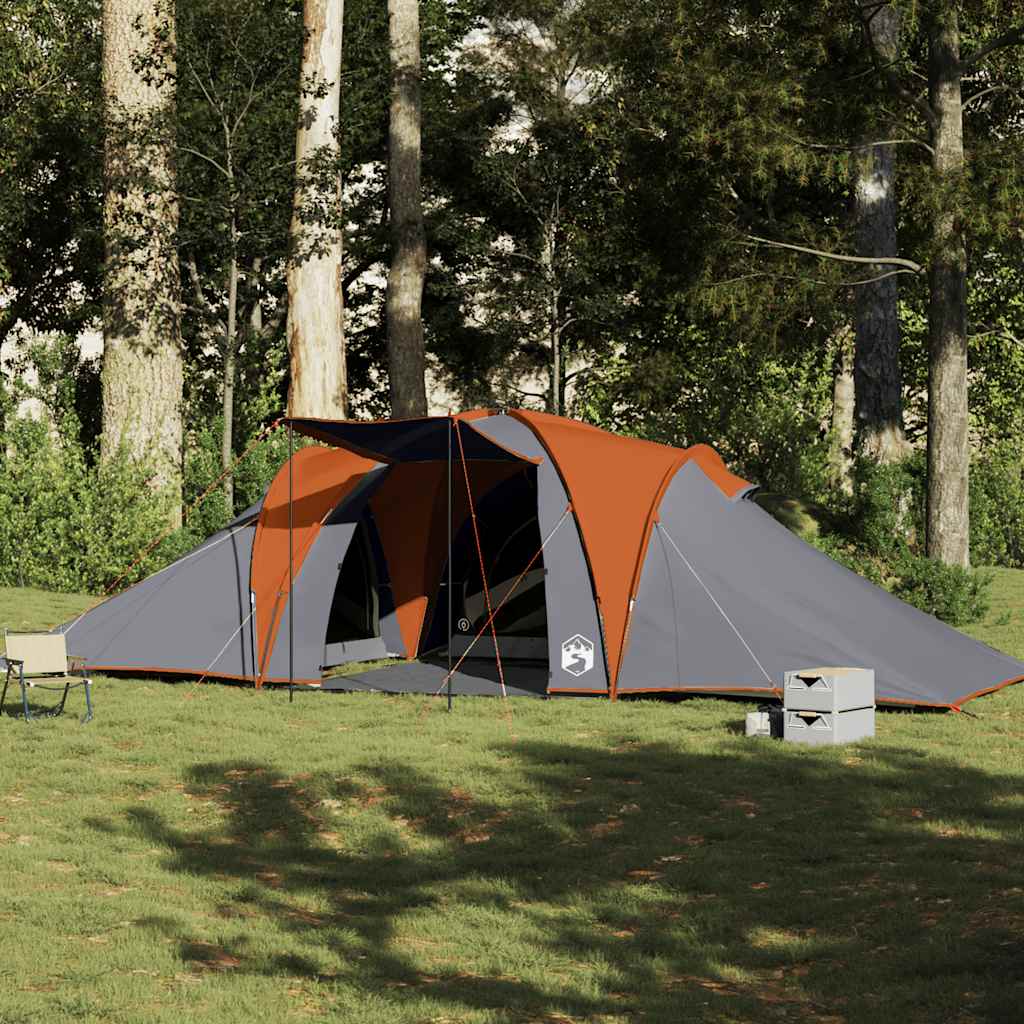 Kuppeltelt For Camping 6 Personer Grå Og Oransje Vanntett