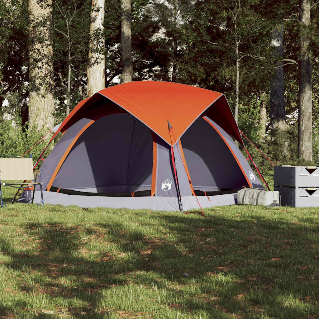 Campingtelt 4 Personer Grå Og Oransje Vanntett