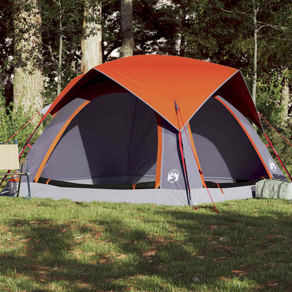 Campingtelt 4 Personer Grå Og Oransje Vanntett