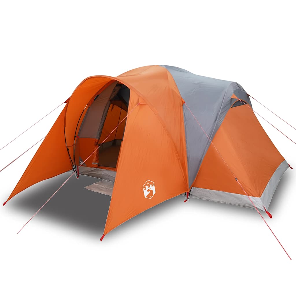 Kuppeltelt For Camping 6 Personer Grå Og Oransje Vanntett