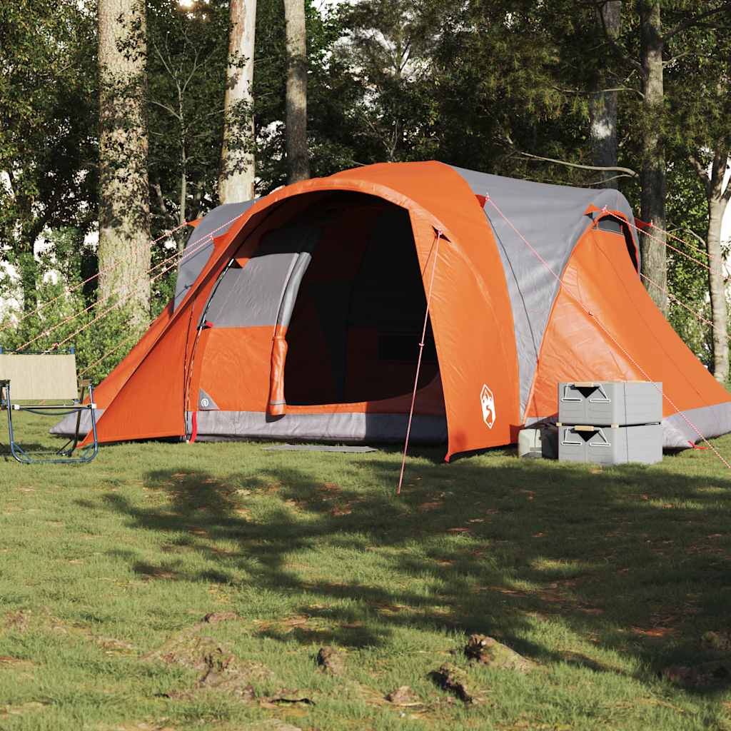 Kuppeltelt For Camping 6 Personer Grå Og Oransje Vanntett