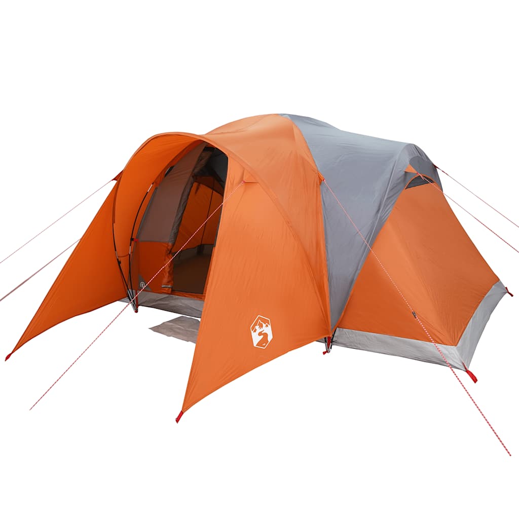 Kuppeltelt For Camping 6 Personer Grå Og Oransje Vanntett