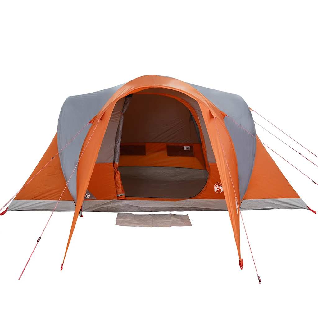 Kuppeltelt For Camping 6 Personer Grå Og Oransje Vanntett