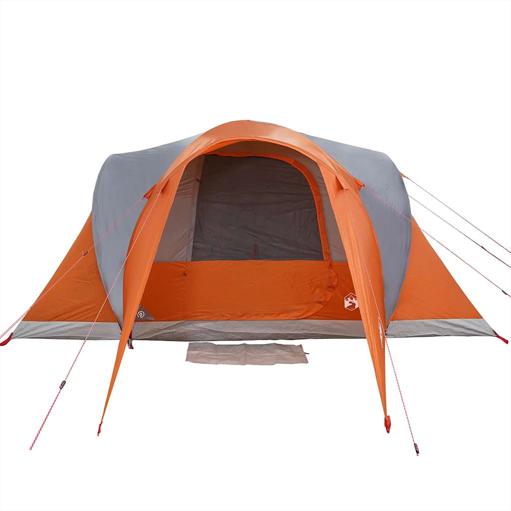 Kuppeltelt For Camping 6 Personer Grå Og Oransje Vanntett