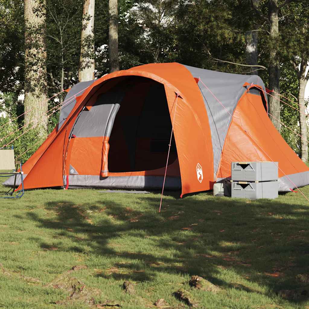 Kuppeltelt For Camping 6 Personer Grå Og Oransje Vanntett