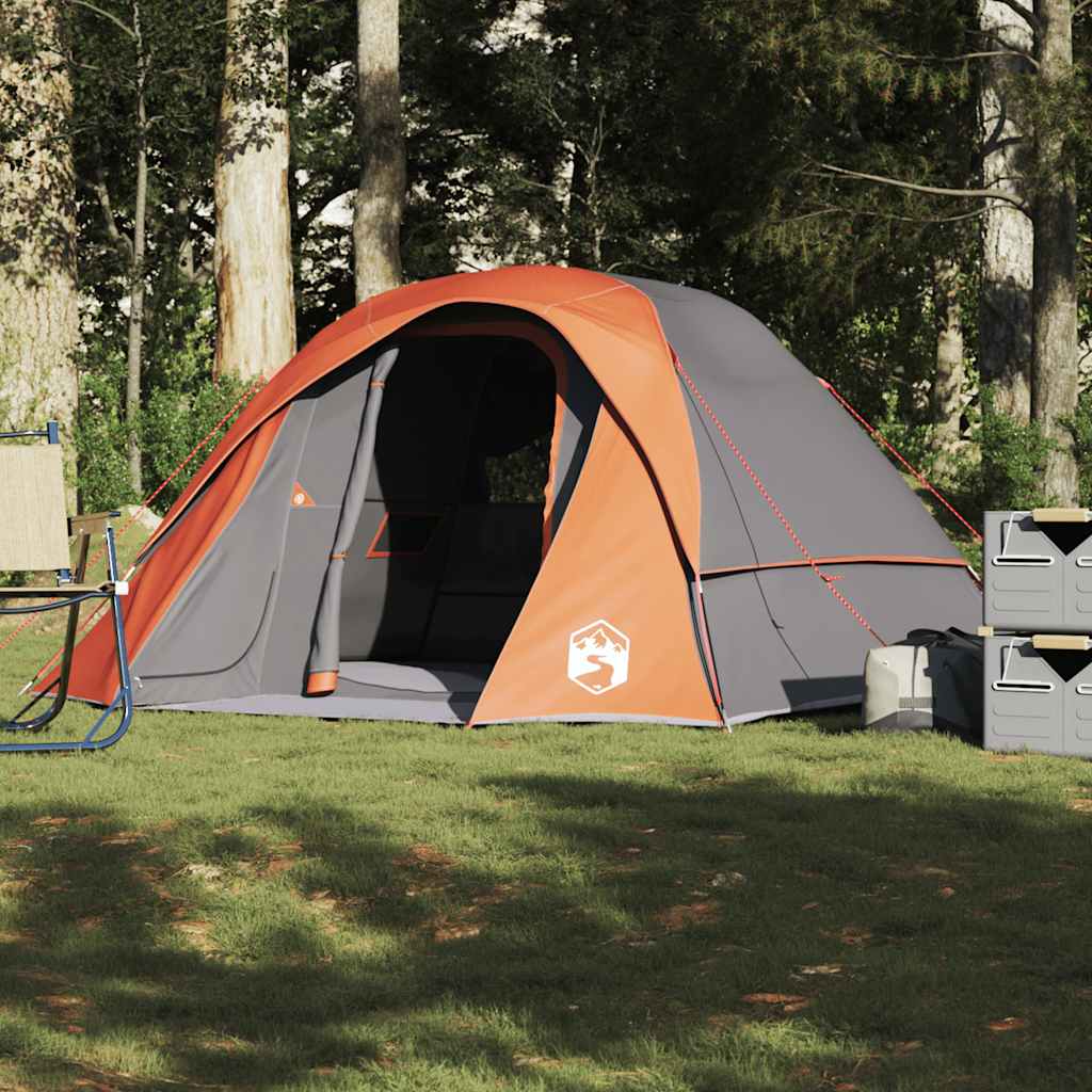 Campingtelt 4 Personer Grå Og Oransje Vanntett