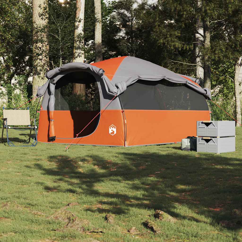 Tunneltelt For Camping 6 Personer Grå Og Oransje Vanntett