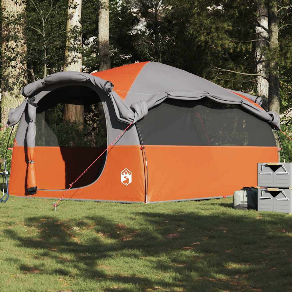 Tunneltelt For Camping 6 Personer Grå Og Oransje Vanntett