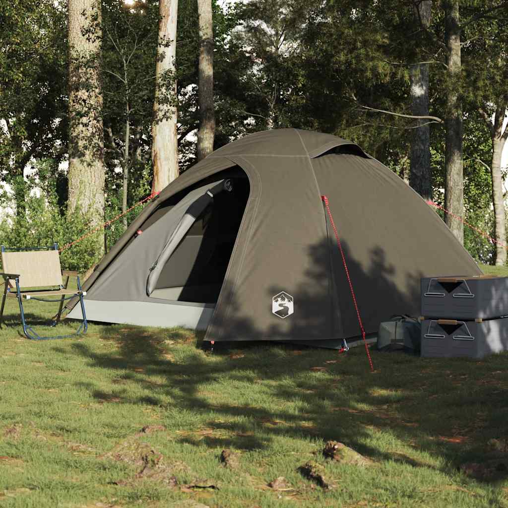 Kuppeltelt For Camping 3 Personer Brun Vanntett