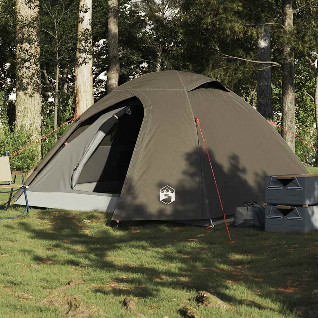 Kuppeltelt For Camping 3 Personer Brun Vanntett