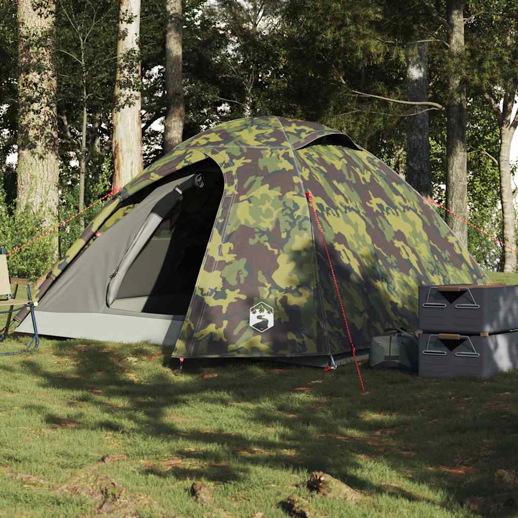 Kuppeltelt For Camping 4 Personer Kamuflasje Vanntett