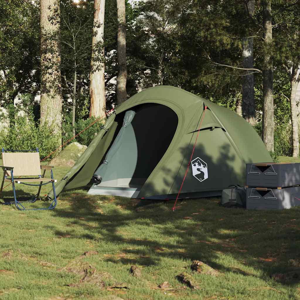Tunneltelt For Camping 3 Personer Olivengrønn Vanntett