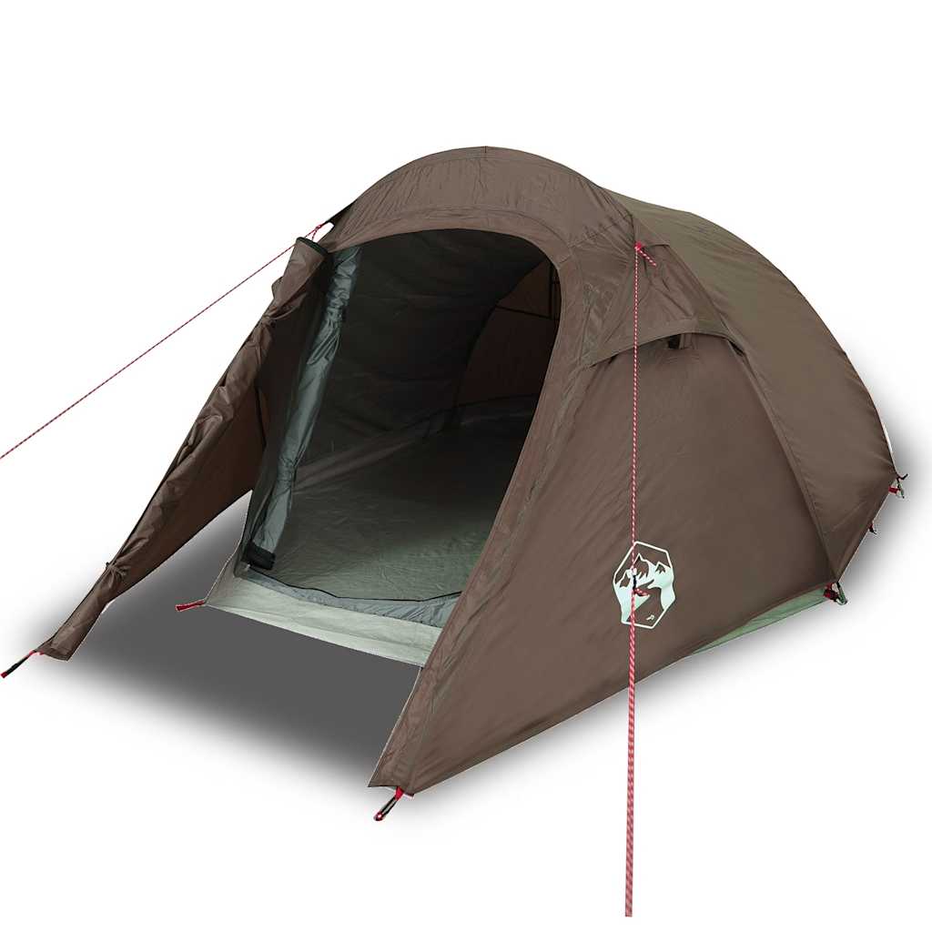 Tunneltelt For Camping 3 Personer Brun Vanntett