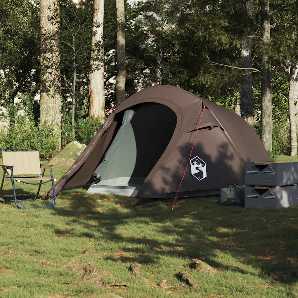 Tunneltelt For Camping 3 Personer Brun Vanntett